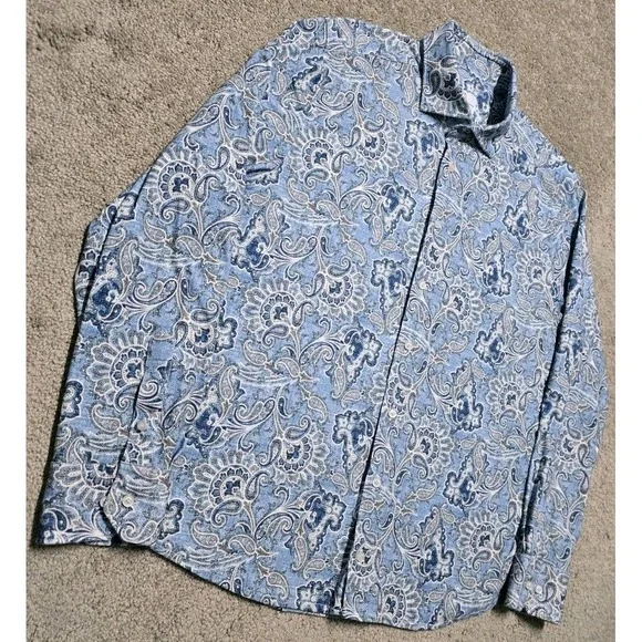 Emanuel Berg NWOT Byron Paisley Pattern 4Flex Shirt Modern Fit Size 44 17.5 XL